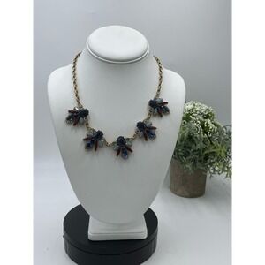 J. Crew Burgundy Navy Blue Rhinestone‎ Statement Necklace